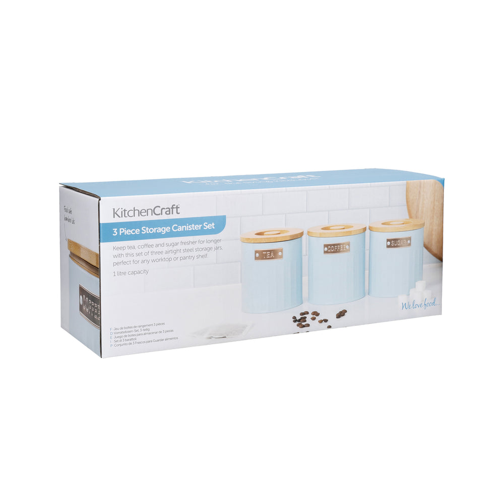 KitchenCraft Tea, Coffee and Sugar Canisters - 1 L, Light Blue, Set of 3