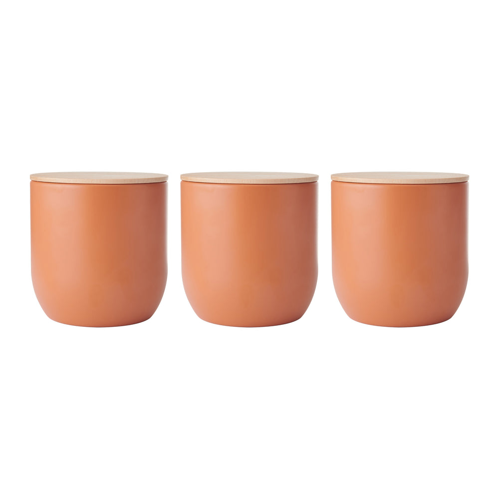 Idilica 3pc Terracotta Kitchen Canisters Set with Beechwood Lid image 1