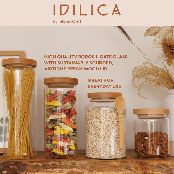 Idilica 3pc Glass Storage Jar Set with Beechwood Lid image 7