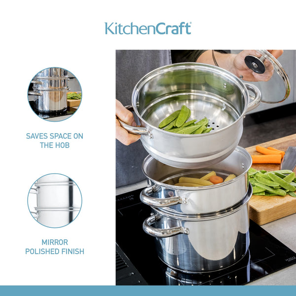 KitchenCraft Stainless Steel Three Tier Steamer, 22cm image 12