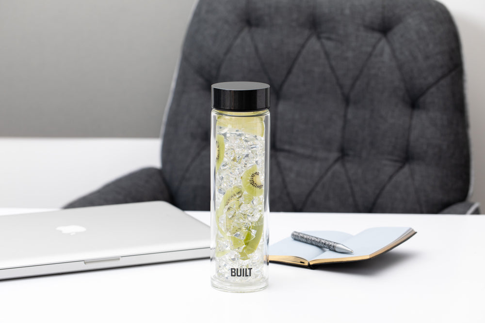 BUILT Tiempo 450ml Insulated Water Bottle, Borosilicate Glass / Stainless Steel - Charcoal