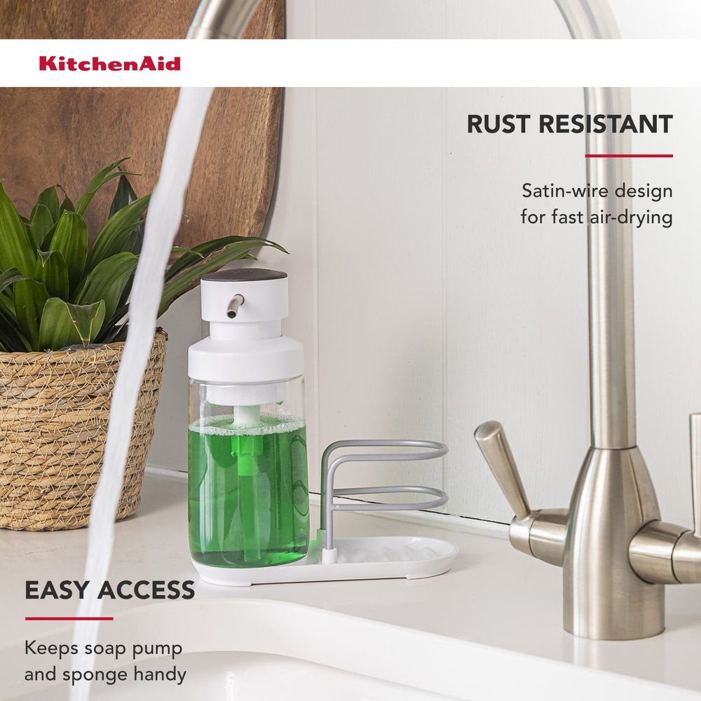 KitchenAid 2pc Sink Accessory Set with Stainless Steel Sink Brush Caddy and Washing Up Liquid Pump Caddy, 350ml