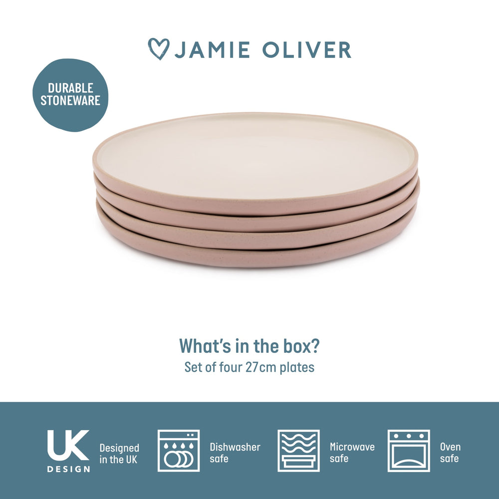 Jamie Oliver Big Love Perfect Plates, Stoneware, Set of 4, Pink, 27cm