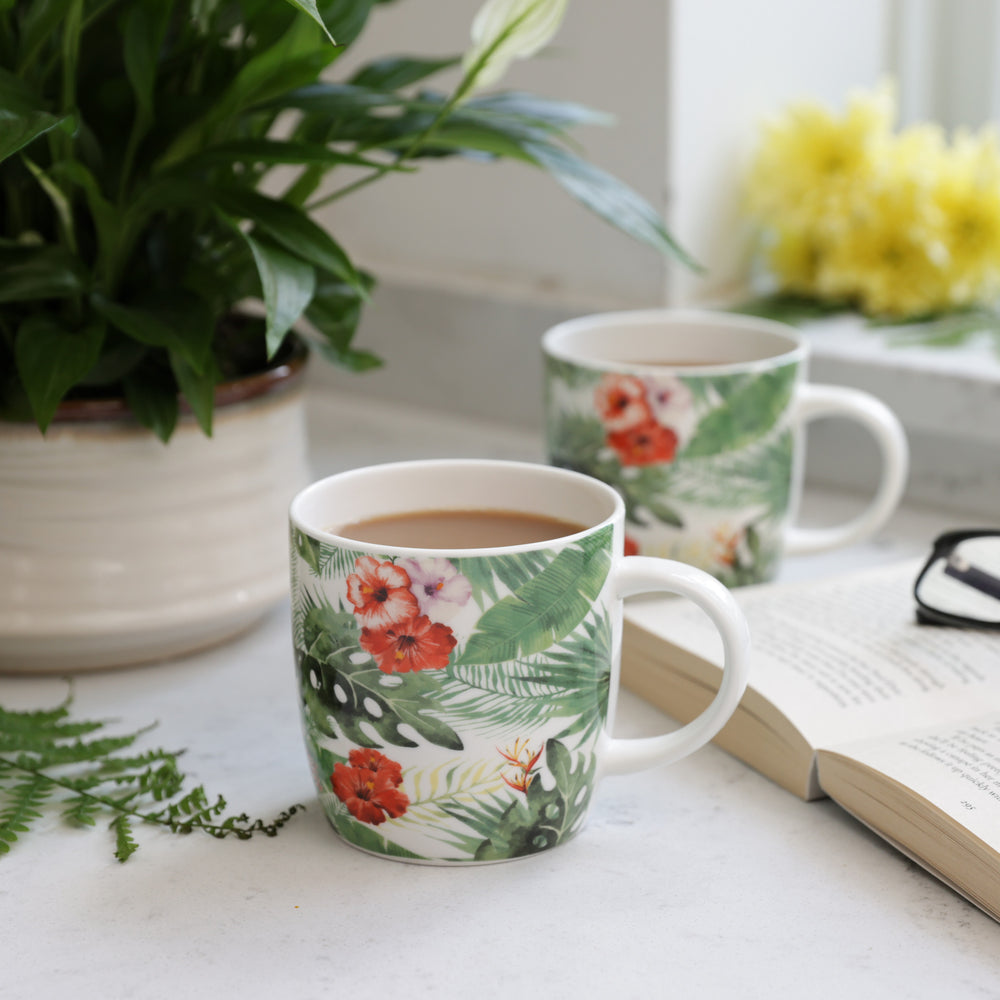 KitchenCraft Set of Four China Palm Leaf Mugs