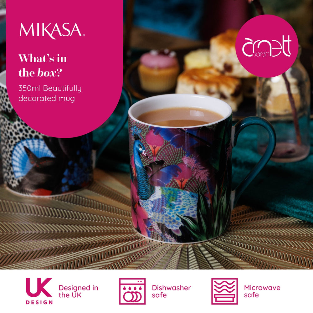 Mikasa x Sarah Arnett Porcelain Mug with Peacock Print, 350ml