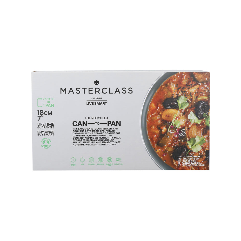 MasterClass Can-to-Pan 18cm Ceramic Non-Stick Saucepan with Lid, Recycled Aluminium