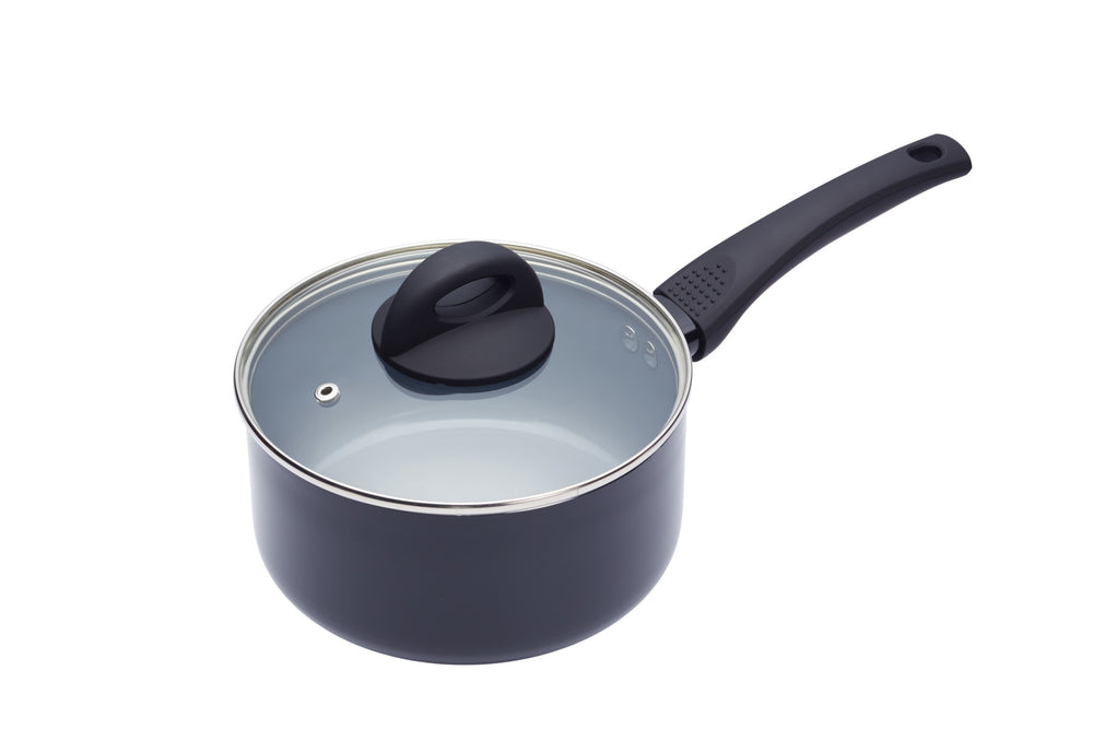 3pc Ceramic Non-Stick Eco Aluminium Saucepan Set with 16cm, 18cm and 20cm Saucepans with Lids