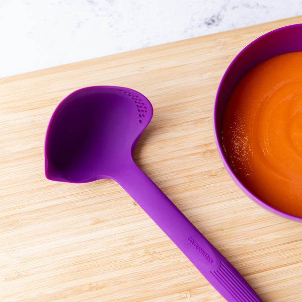 Colourworks Purple Silicone Ladle with Pouring Spout and Straining Holes image 2