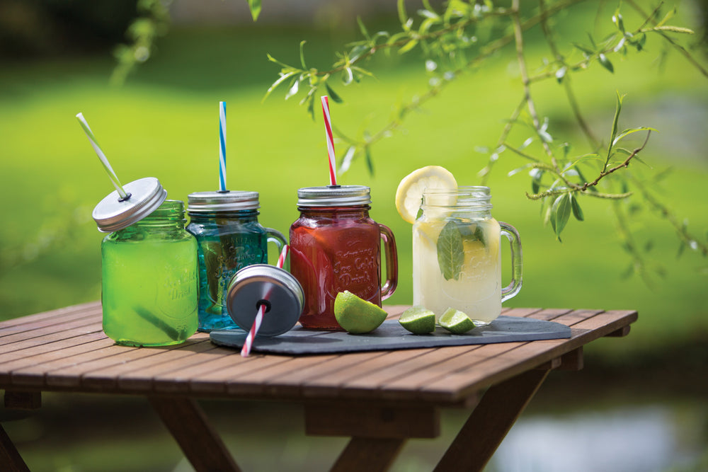 Home Made Coloured Glass Drinks Jar with Straw