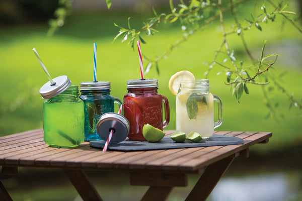 Home Made Coloured Glass Drinks Jar with Straw image 4