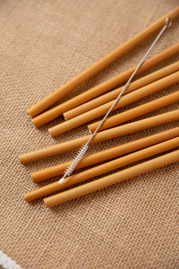 Natural Elements Reusable Straws, 10 Piece Bamboo Straw Set with Cleaning Brush, 19cm image 7