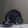 12pc Black Coupe Ceramic Dinner Set with 4x 27.5cm Dinner Plates, 4x 15cm Side Plates and 4x 19cm Bowls - Caviar image 2