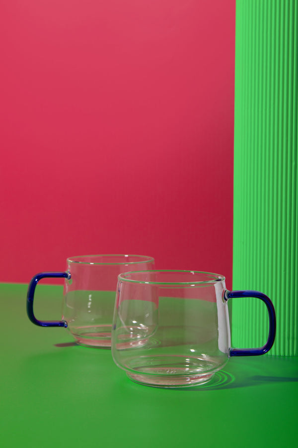 La Cafetière Glass Mug With Green Glass Handle, Set of 2, 275ml image 2