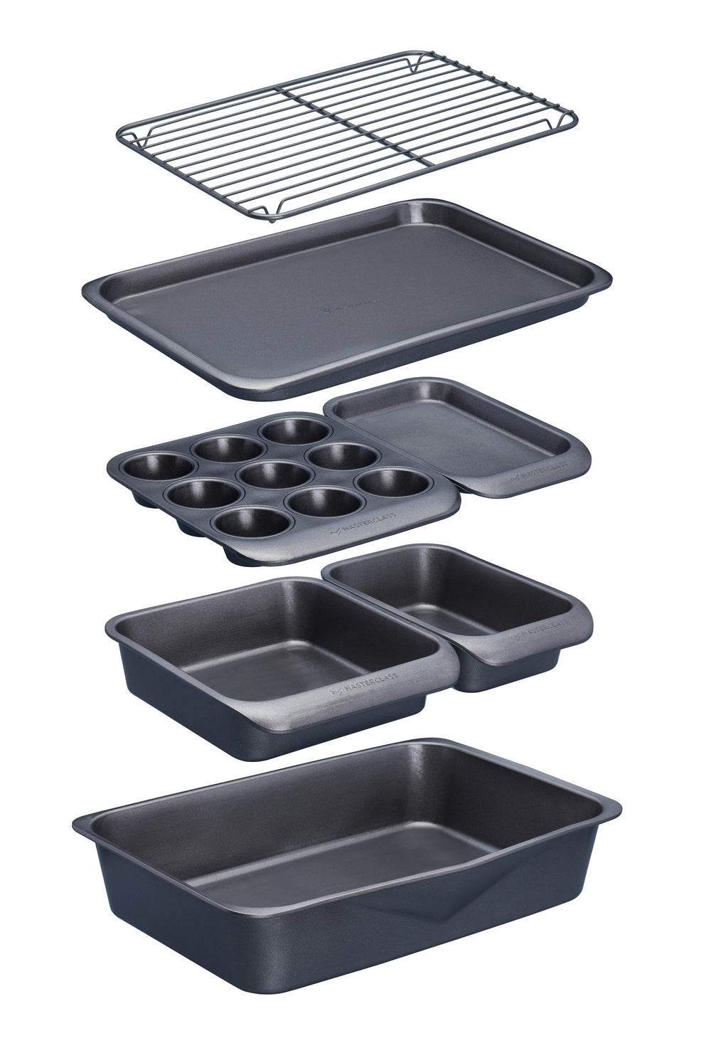 MasterClass Set of Gift-Boxed Smart Space Stacking Non-Stick Bakeware Set 7 Piece, Smart Space Non-Stick Saucepan Set