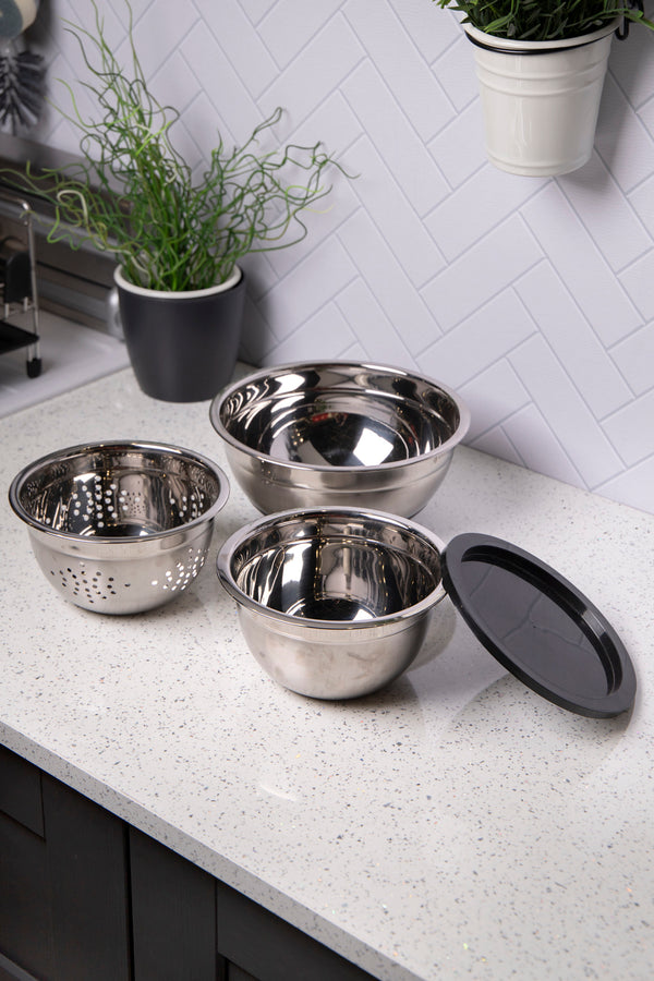 MasterClass Smart Space Stainless Steel 3-Piece Bowl Set with Colander image 7