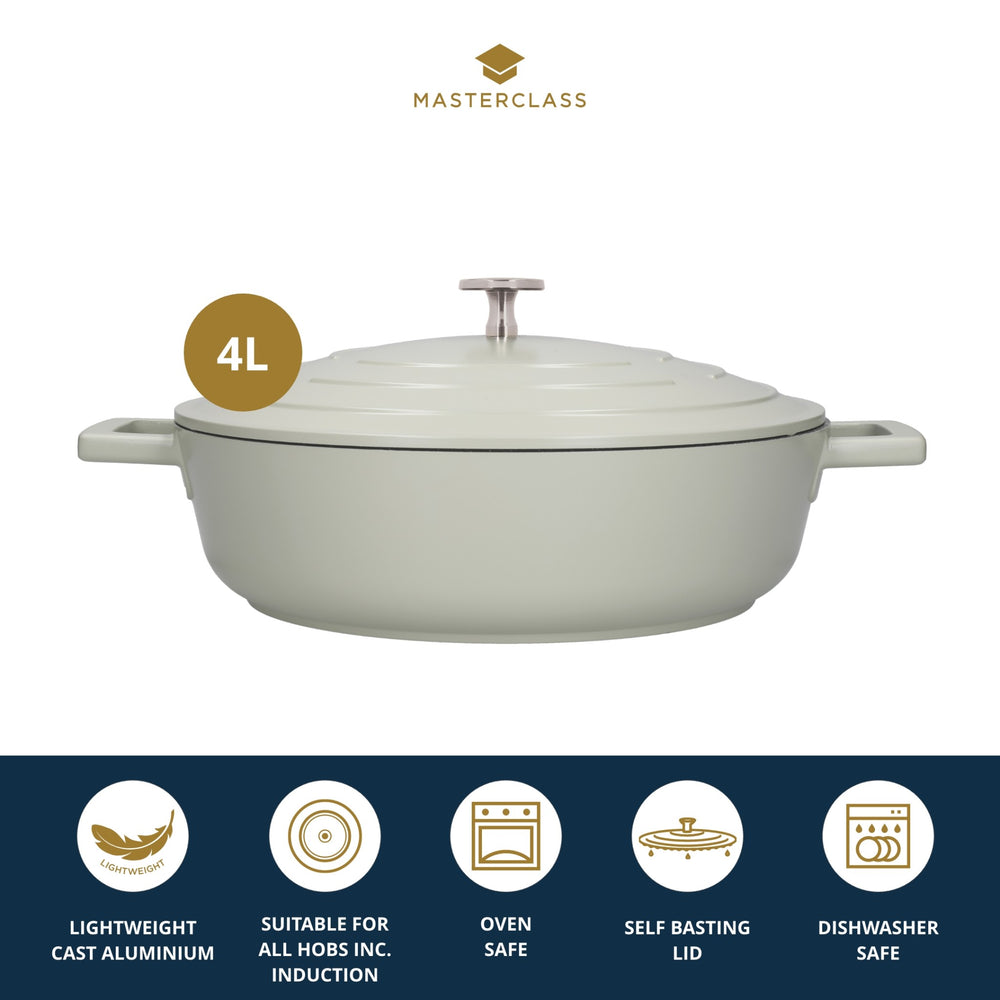 MasterClass Mint Green Cast Aluminium Shallow Casserole Dish, 4L