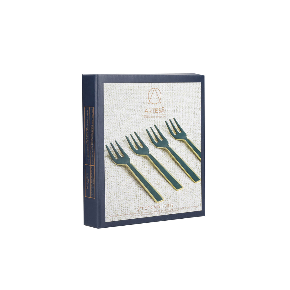 Artesà Set of Mini Serving Forks - Green and Gold, 4 Pieces