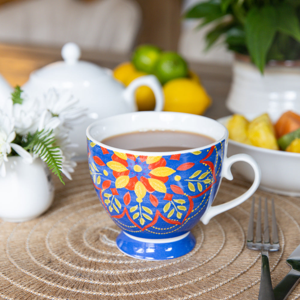 Set of 4 KitchenCraft China Moroccan Blue Footed Mugs