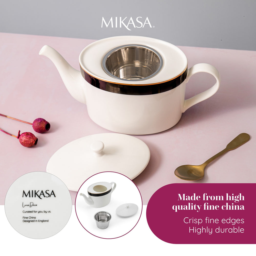 Mikasa Luxe Deco 4-Cup China Teapot, 1.1L, White