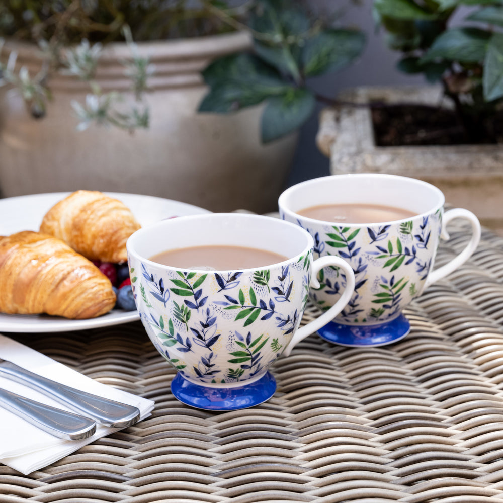 KitchenCraft China Leafy Lemon 400ml Footed Mug