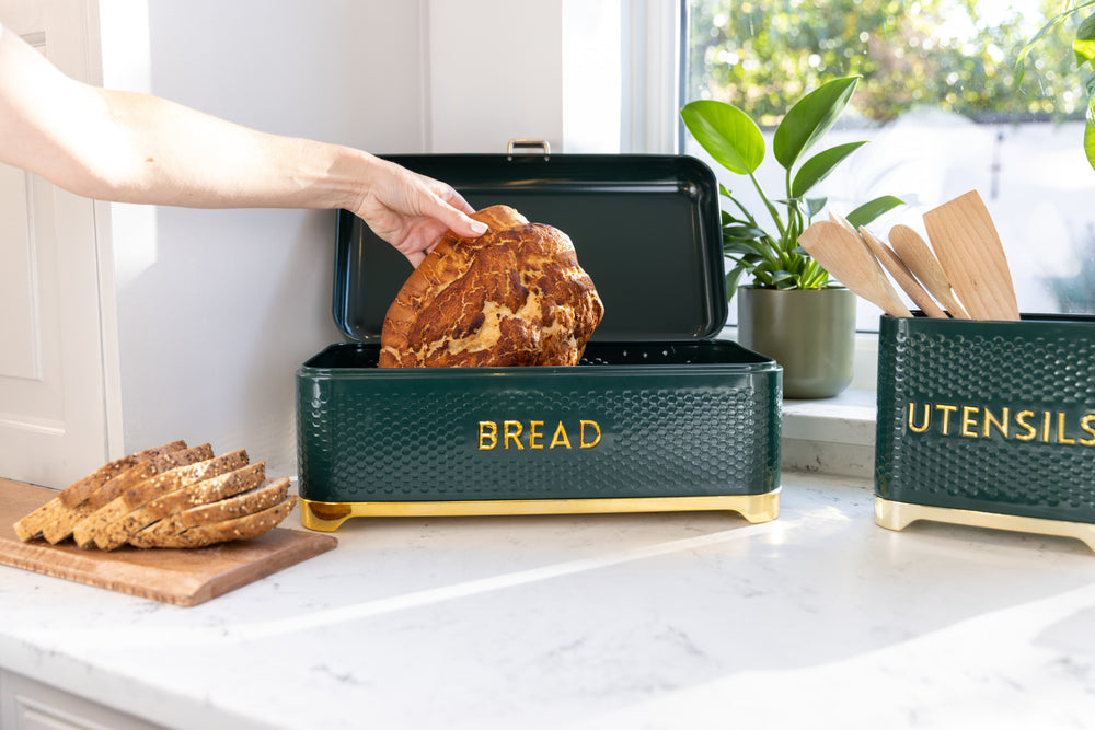KitchenCraft Lovello Textured Large Bread Bin - Hunter Green