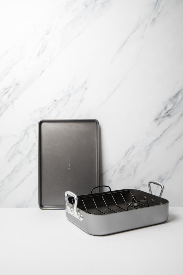 MasterClass Set of Non-Stick Roaster with Rack 36x27.5x7.5cm and  Baking Tray 39x27x2cm image 2