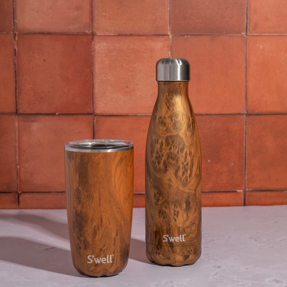 S'well 2pc Travel Cup and Bottle Set with Stainless Steel Water Bottle, 500ml and Drinks Tumbler, 530ml, Teakwood