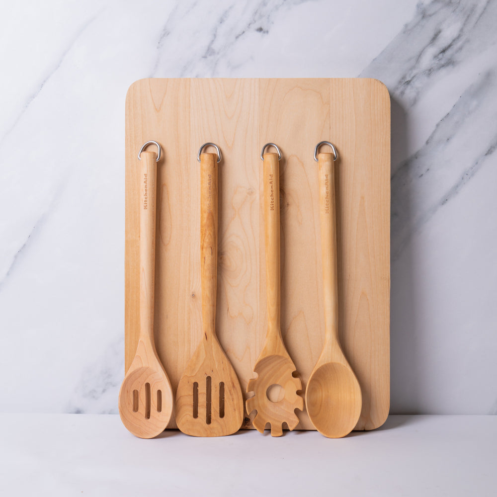 5pc Eco-Friendly Birchwood Kitchen Set with Chopping Board, Solid Turner, Slotted Turner, Slotted Spoon & Spoon Spatula