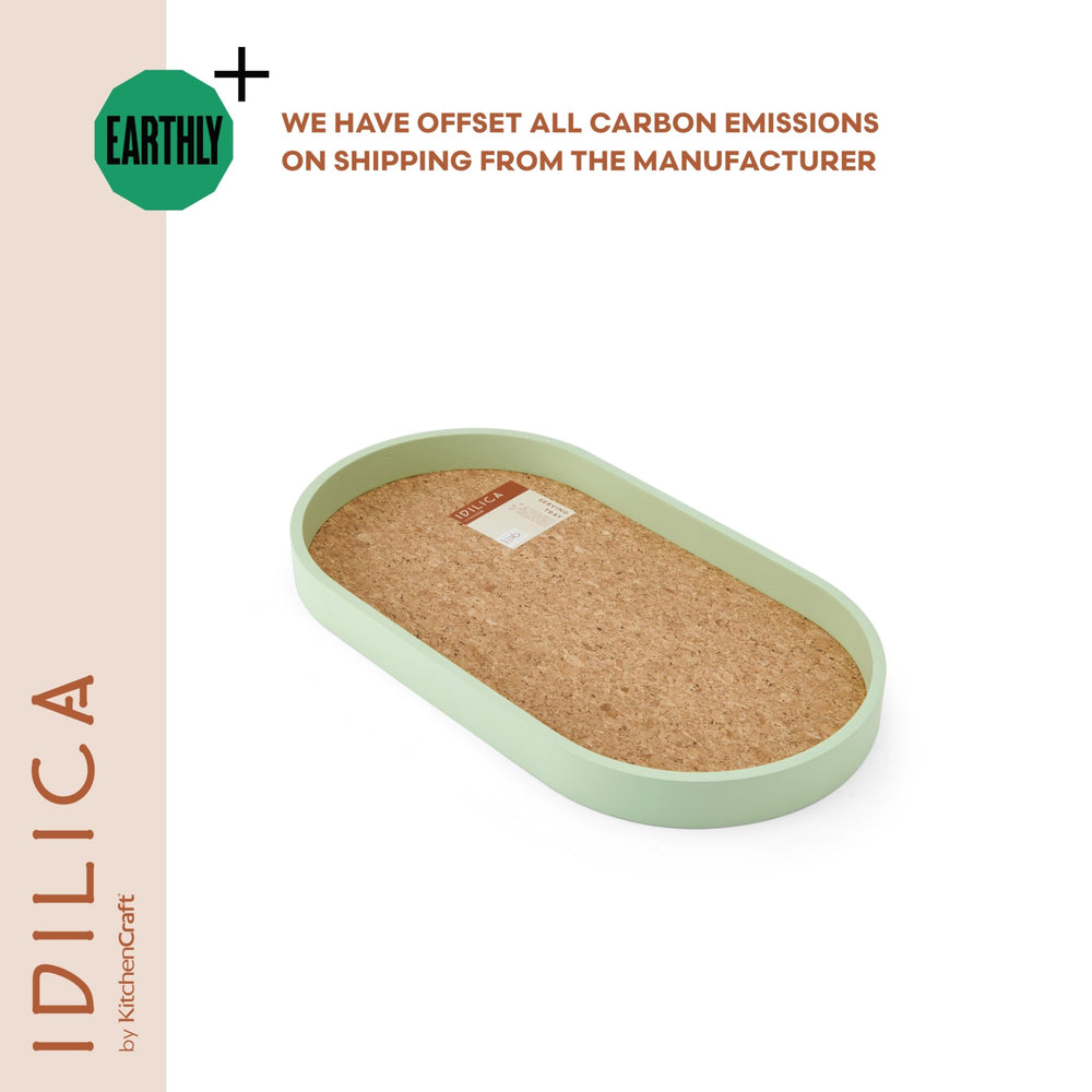 KitchenCraft Idilica Oval Serving Tray with Cork Veneer Base, 38 x 20cm