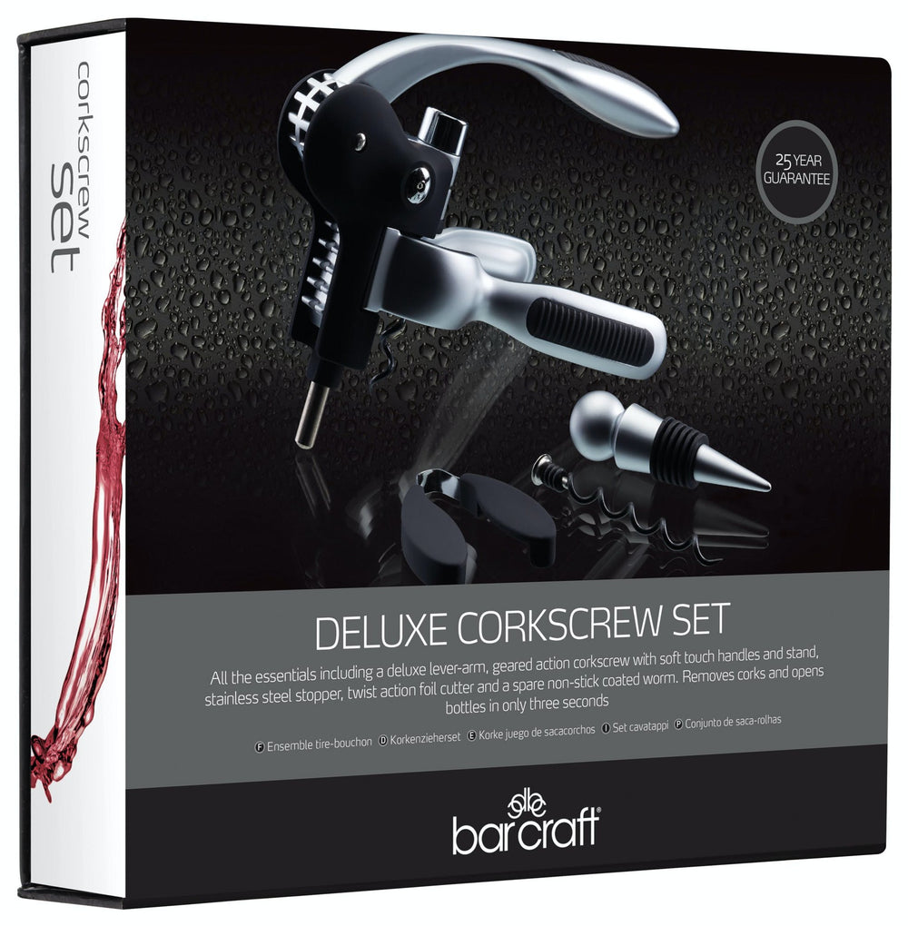 BarCraft Deluxe Lever-Arm Corkscrew Gift Set