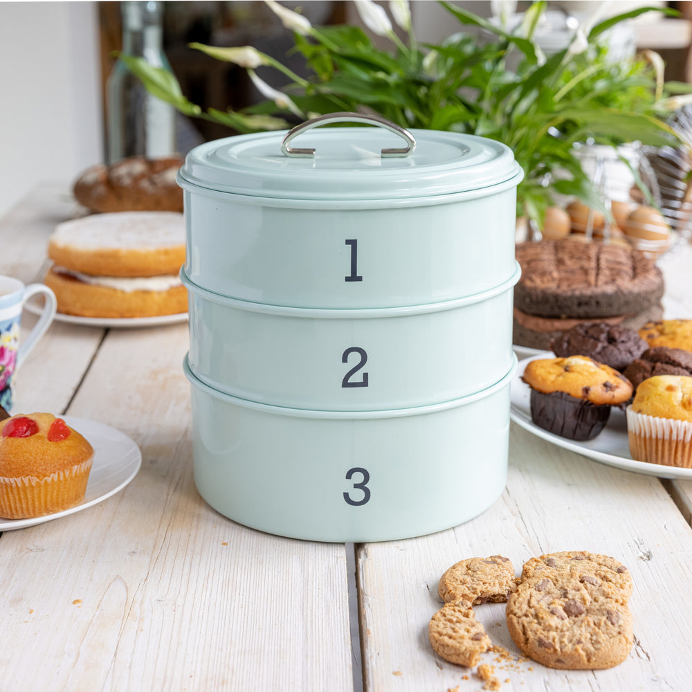 Living Nostalgia Vintage Blue Three Tier Cake Tin Set