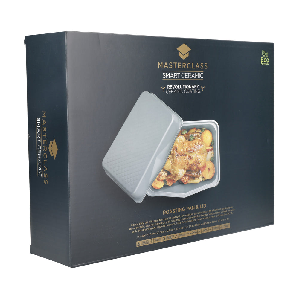 MasterClass Smart Ceramic Set of 2 Large Roaster Trays with Robust Non-Stick Coating, Carbon Steel