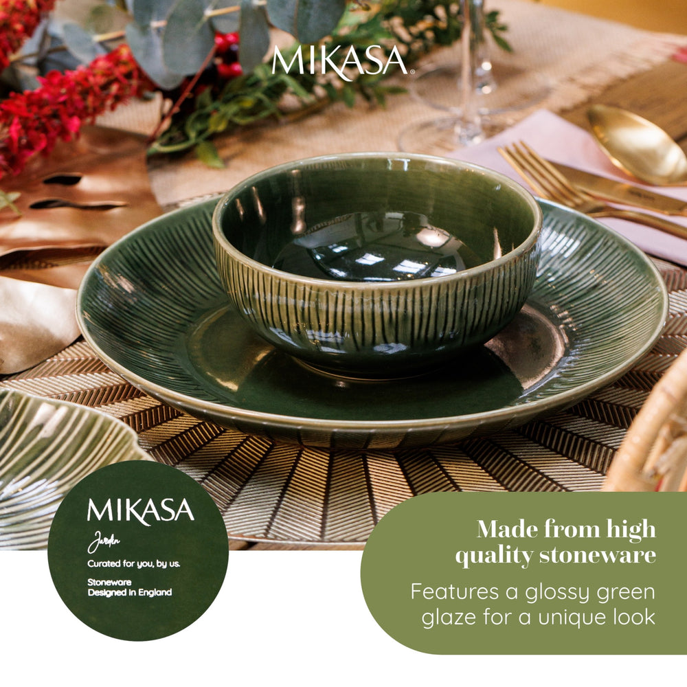 Mikasa Jardin Stoneware Dinner Plates, Set of 4, 27cm, Green