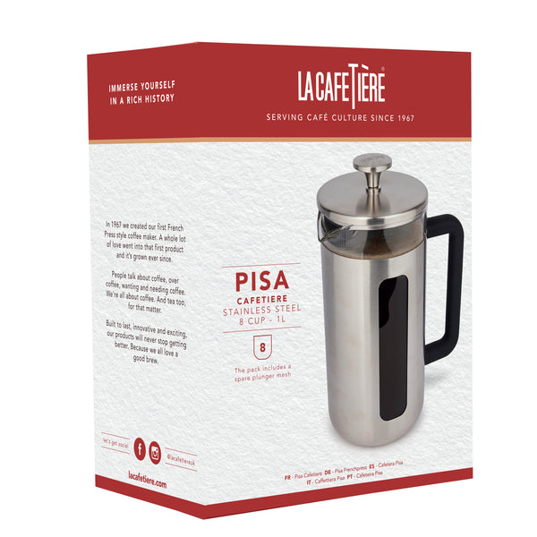 La Cafetière Pisa Brushed Stainless Steel Cafetière - 8 Cup image 12