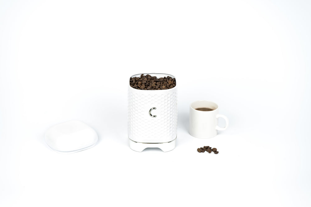 Lovello Retro Coffee Canister with Geometric Textured Finish - Ice White