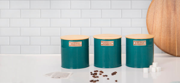 KitchenCraft Tea, Coffee and Sugar Canisters - 1 L, Teal, Set of 3 image 2