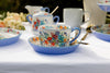 London Pottery Viscri Meadow Floral Tea Cup and Saucer Set - Ceramic, Almond Ivory / Cornflower Blue