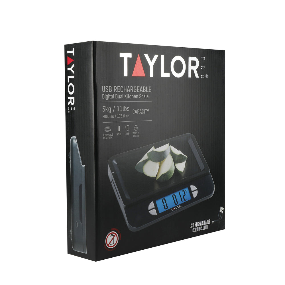 Taylor Pro Accurate USB-Rechargeable Kitchen Scales with Tare Function in Gift Box, Stainless Steel
