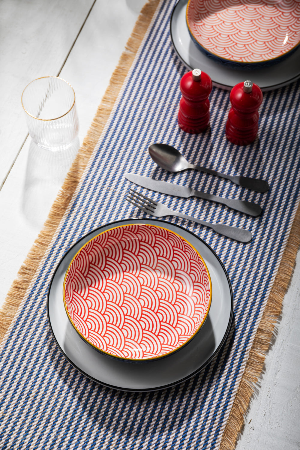 Mikasa Blue Arched Pattern Stoneware Bowl, 21 cm