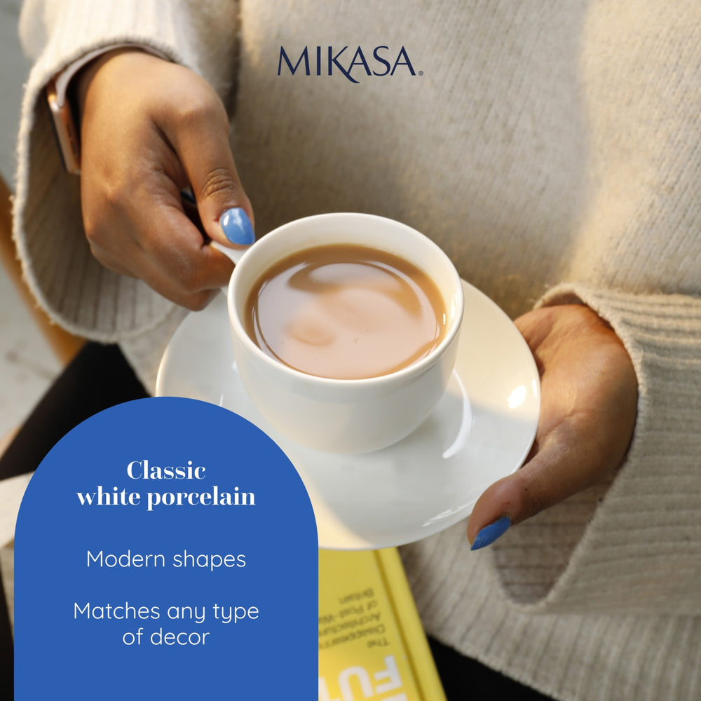 Mikasa Chalk Porcelain Teacup and Saucer Set, Set of 2, 220ml, White