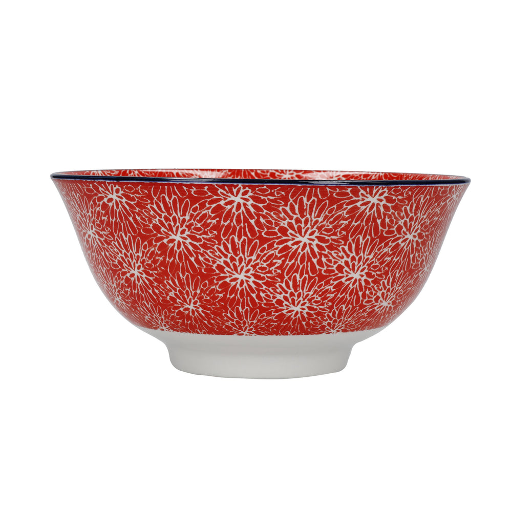 KitchenCraft Set of 4 Ceramic Cereal Bowls - 'Red and Black' Design