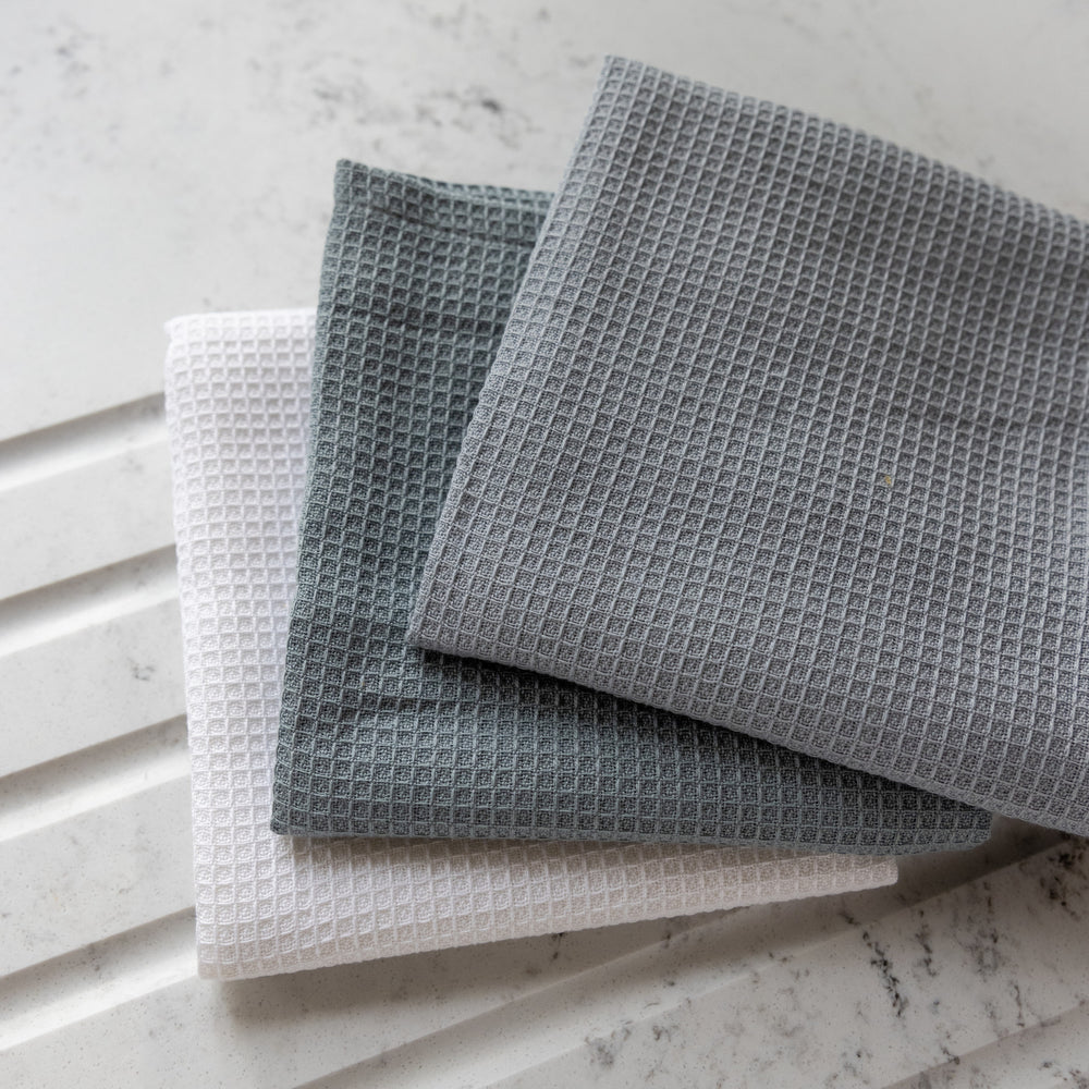 KitchenCraft Cotton Waffle Tea Towels - Greys