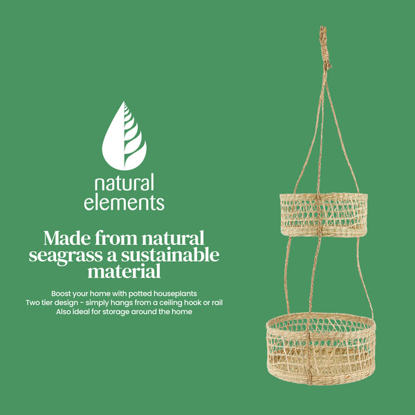 Natural Elements 2-Tier Natural Seagrass Hanging Planter image 10