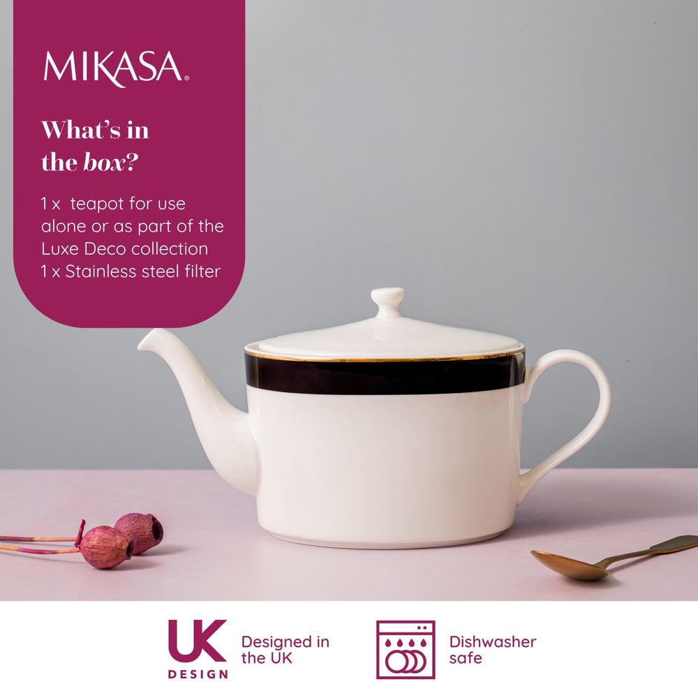 Mikasa Luxe Deco 4-Cup China Teapot, 1.1L, White