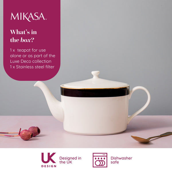 Mikasa Luxe Deco 4-Cup China Teapot, 1.1L, White image 9