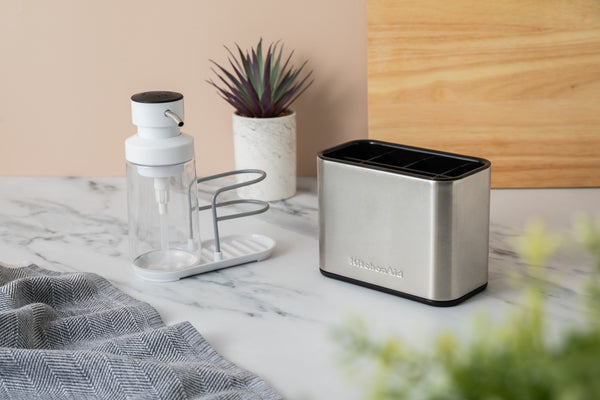 KitchenAid 2pc Sink Accessory Set with Stainless Steel Sink Brush Caddy and Washing Up Liquid Pump Caddy, 350ml image 2