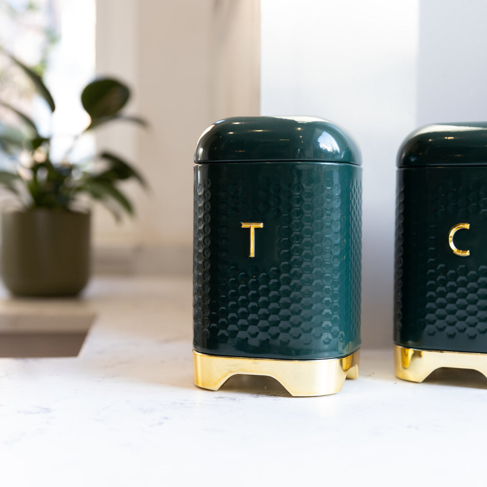 KitchenCraft Lovello Textured Hunter Green Tea Caddy