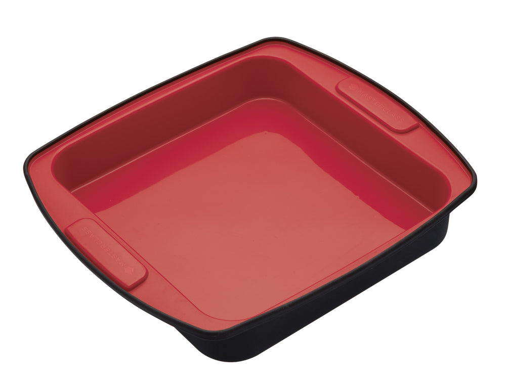 2pc Red Silicone Bakeware Set with Square Bake Pan and 12-Hole Baking Pan