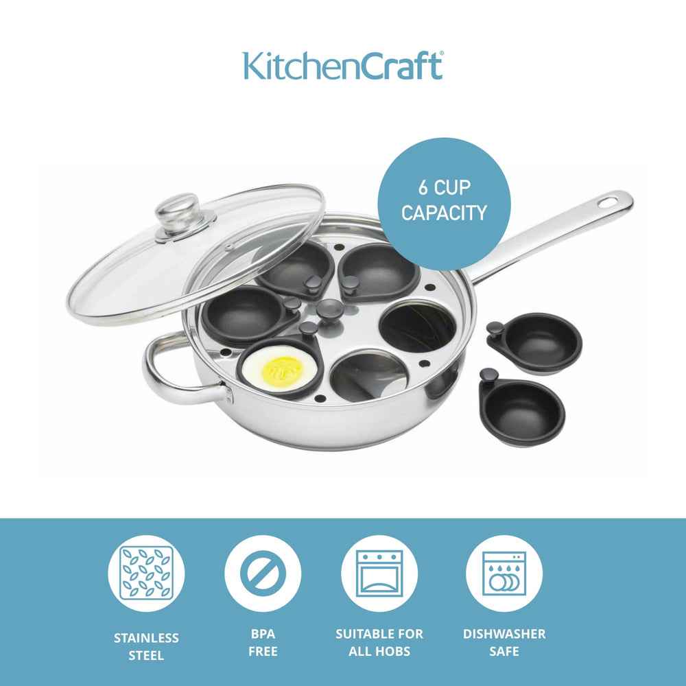 KitchenCraft Stainless Steel 6-Hole Egg Poacher, 28cm