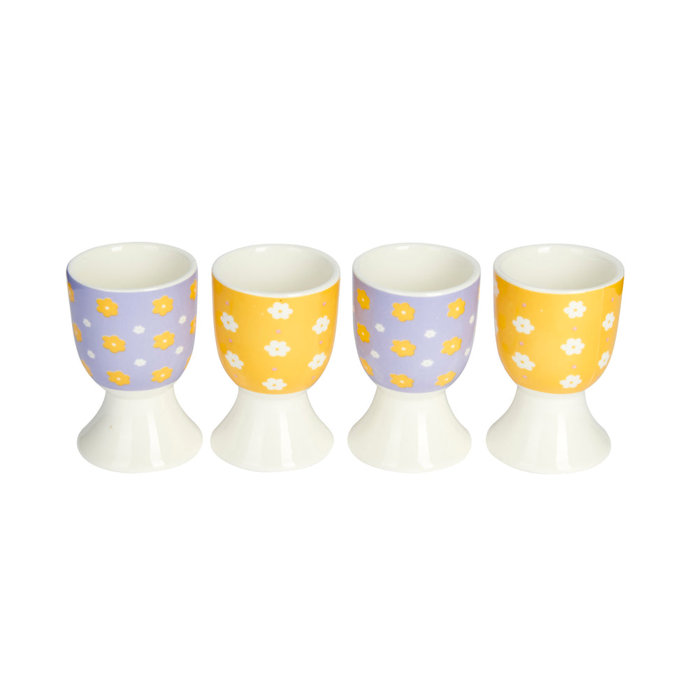 KitchenCraft Retro Floral Egg Cup Set - Porcelain, 4 Pieces